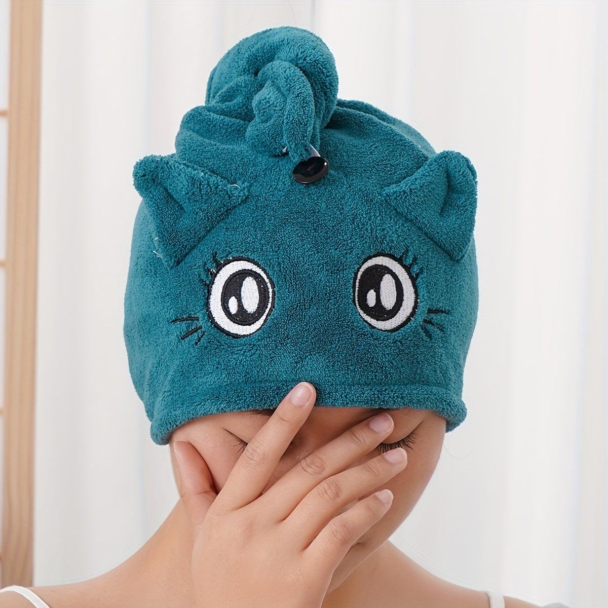 Быстросохнущее полотенце для волос с милым дизайном кота для женщин, изготовлено из ультрамягкого кораллового флиса.