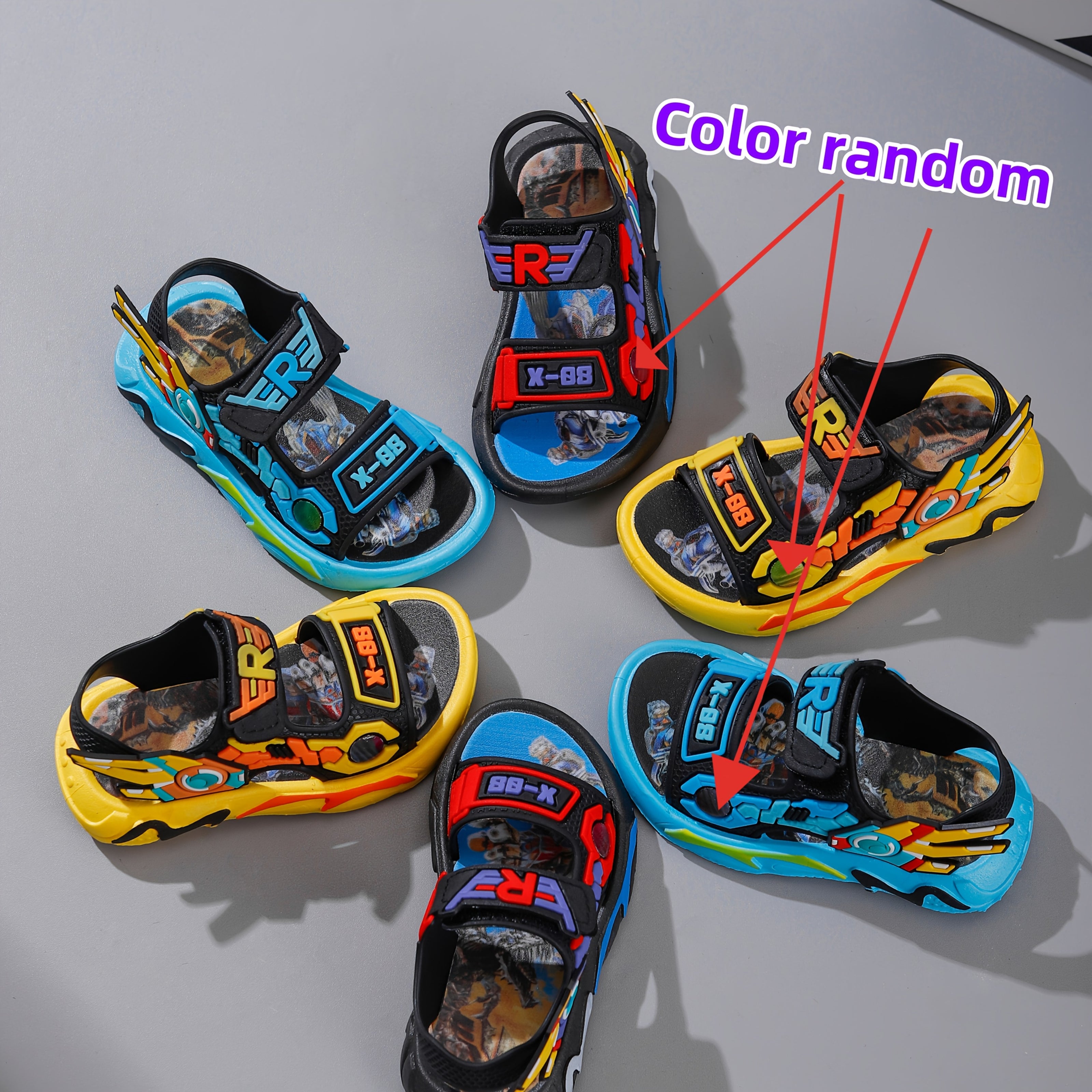 Boys' Cartoon Mecha Sandals for Children 14 and Under PVC Low Top Adjustable Closure