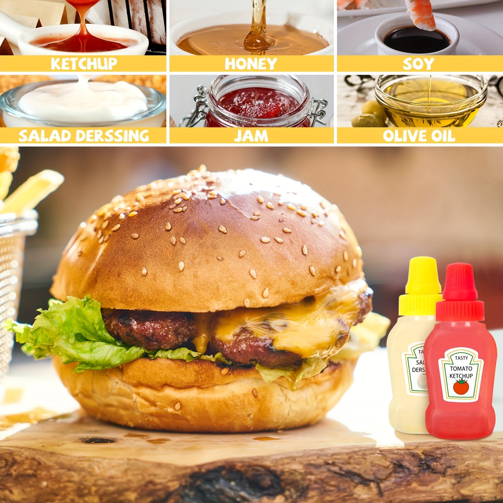 Set of 12 Mini Sauce Bottles for Condiments and Spices for Office, Picnic, Kitchen