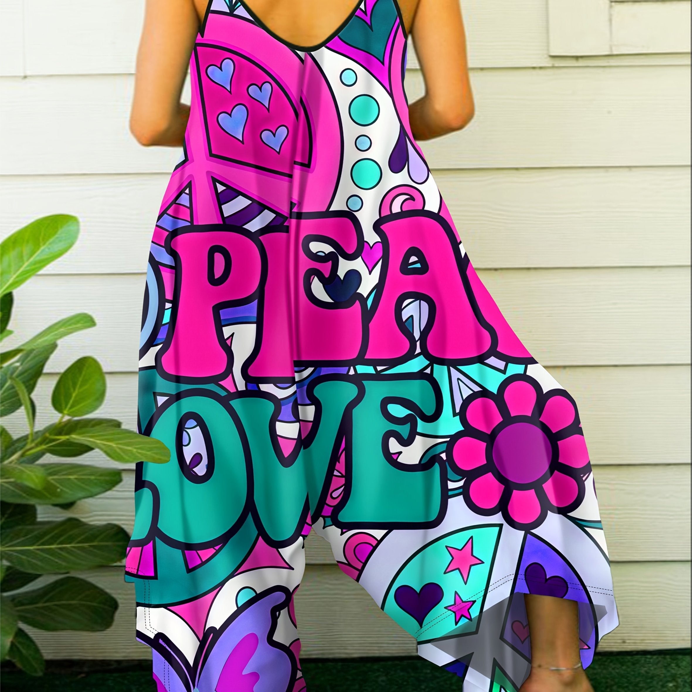 Plus Size Bohemian Print Jumpsuit Sleeveless Summer Dress Casual Vacation Dress