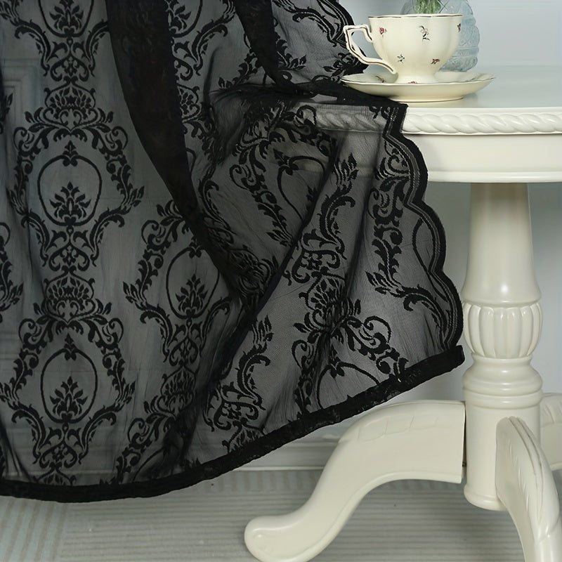 Black Lace Curtain for Bedroom Living Room Kitchen Office with Rod Pocket