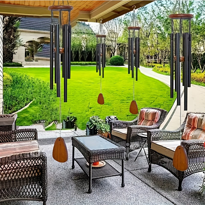 Black Solid Wood and Aluminum Tube Wind Chimes for Home Garden Decor