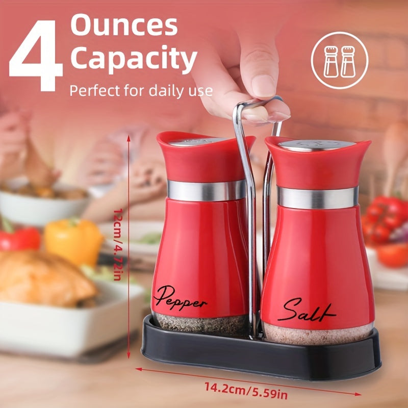 Glass Bottom Salt and Pepper Shaker Set with Stainless Steel Lids for Kitchen Dining Camping