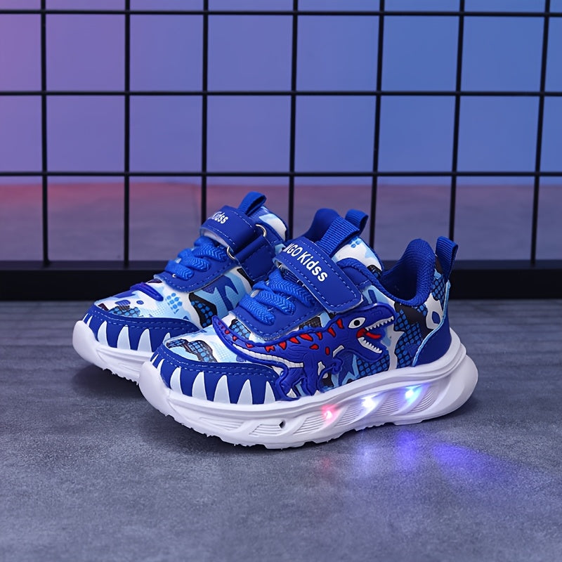 Kids' LED Dinosaur Sneakers Boys Girls Flashing T-Rex Casual Shoes with Hook-and-Loop Fastener