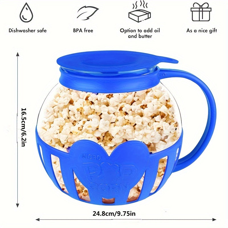 Microwave Popcorn Maker 3.2 Quart Glass Lid Measuring Cup BPA-Free Dishwasher Safe