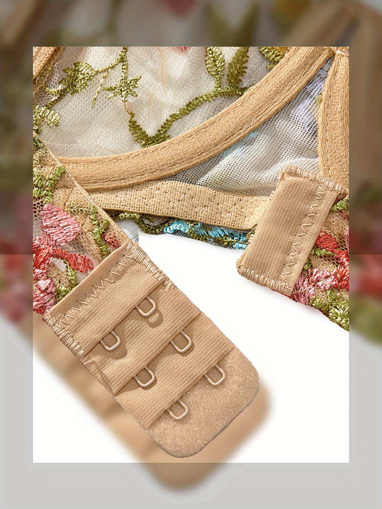 Women's Floral Embroidered Mesh Lingerie Set Sheer Bra and Panties for Date Night