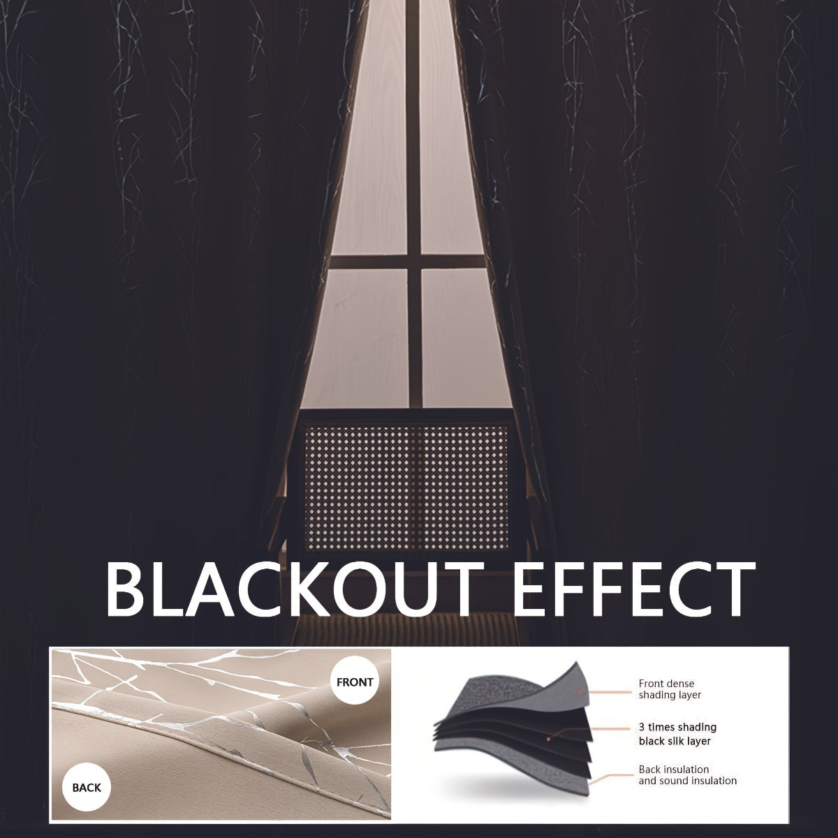 Blackout Curtain with Gold and Silver Tree Branch Pattern for Bedroom Living Room Office