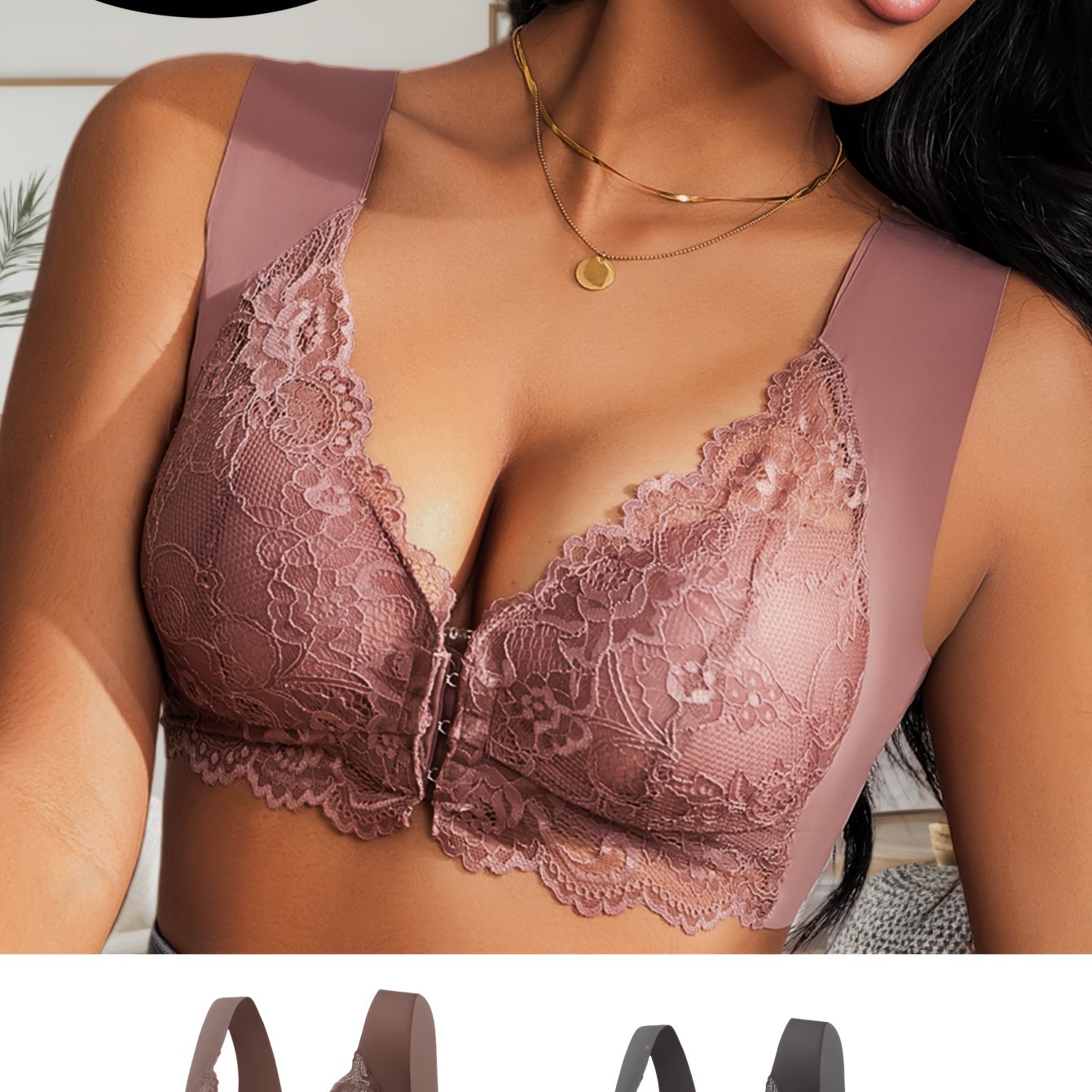 Women’s Lace-Up Front Closure Bras Plus Size Breathable Padded Underwire-Free