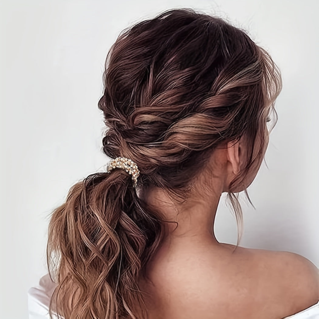 Women's White Elastic Hair Bands Set of 3 for Ponytails and Hair Styling