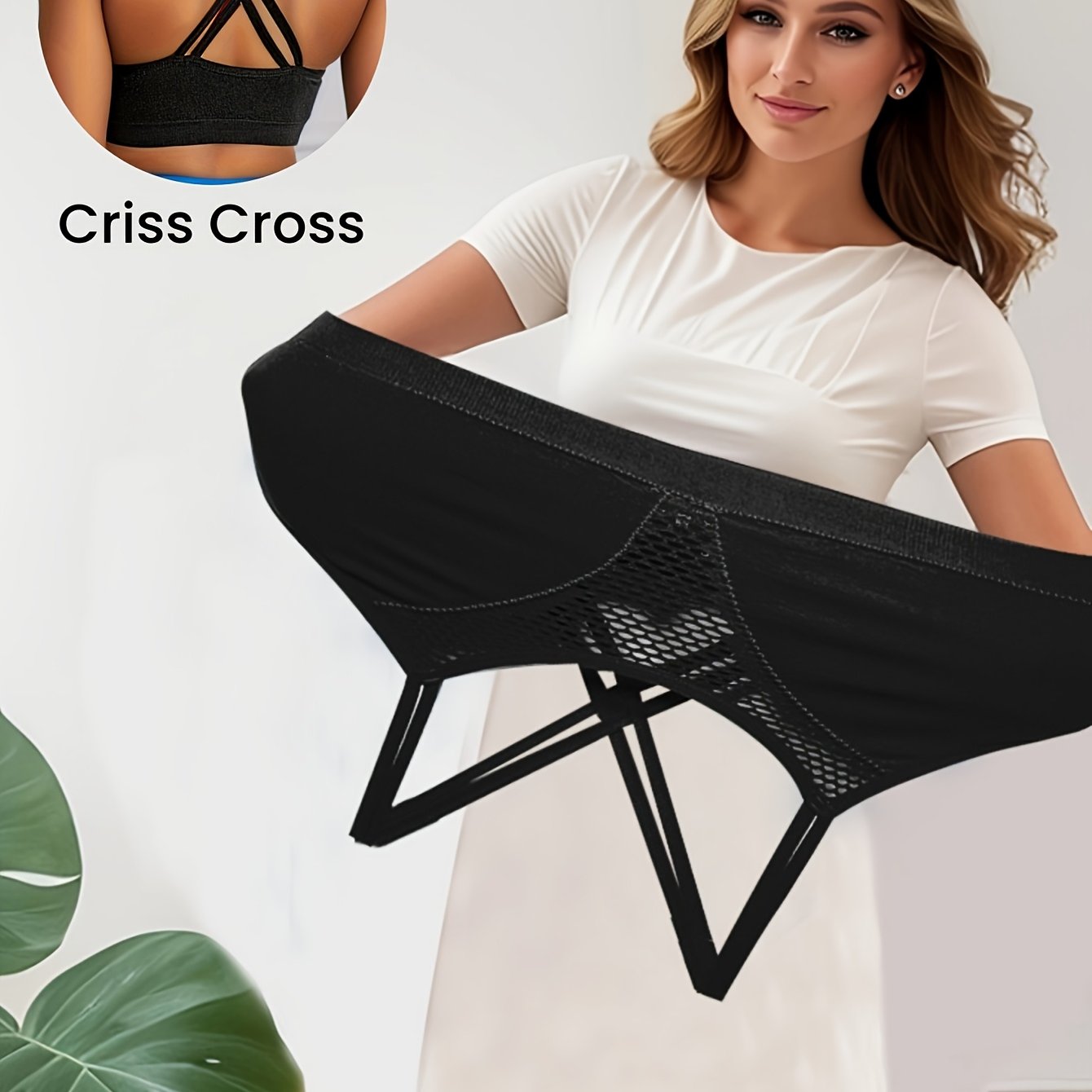 Women's Seamless Sports Bra with Removable Pads Mesh Insert Breathable Cross-Back