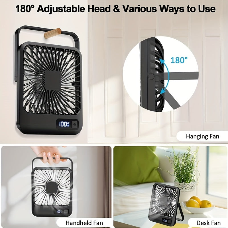 Portable USB Desktop Fan with 1800mAh Rechargeable Battery, 5-Speed, 180° Tilt