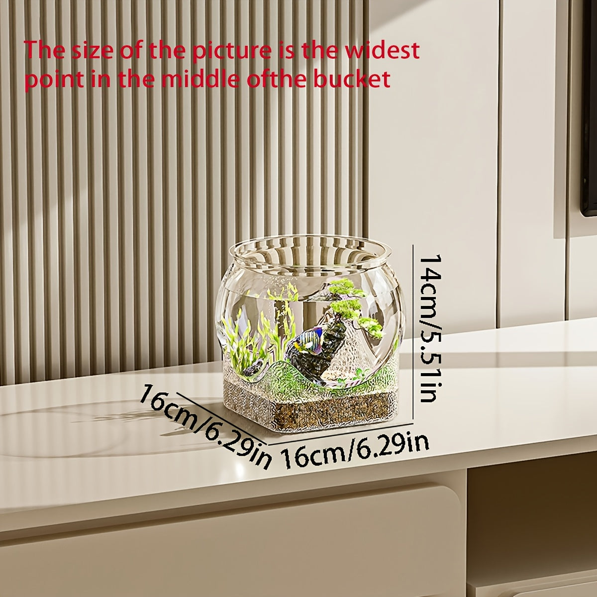 Round Transparent PC Fish Tank Small Desktop Aquarium for Hydroponics