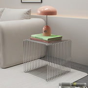 Geometric Stainless Steel Side Table with Storage Shelf for Living Room
