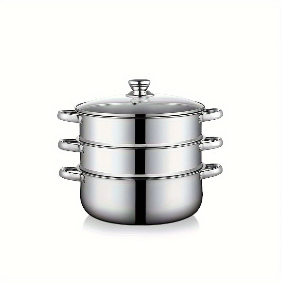 Stainless Steel 4-Piece Steamer Set with Soup Pot and Multi-Layer Steamers