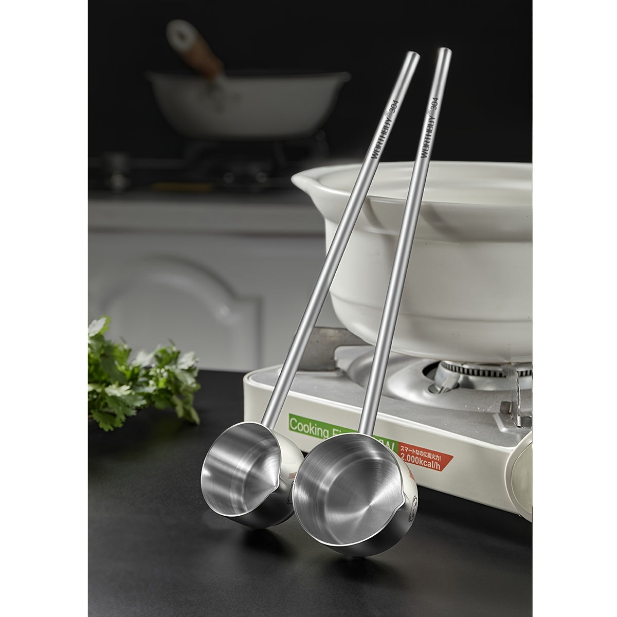 Stainless Steel Long Handle Soup Spoon with Bear Pattern Anti-Scald Oil Splash Guard for Kitchen and Restaurant Use