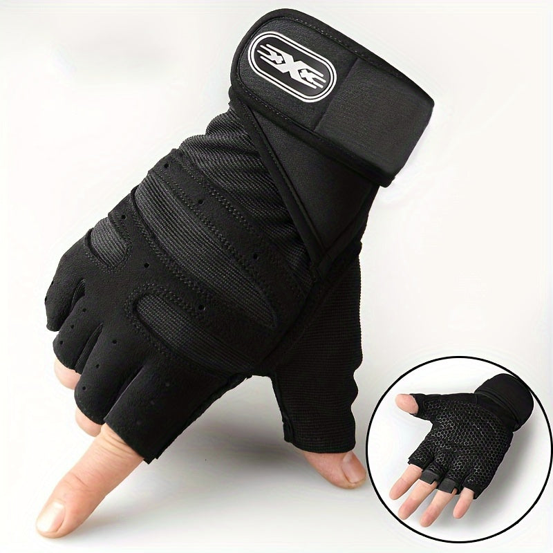 Unisex Polyurethane Gel Padded Fingerless Gloves Anti-Skid Compression