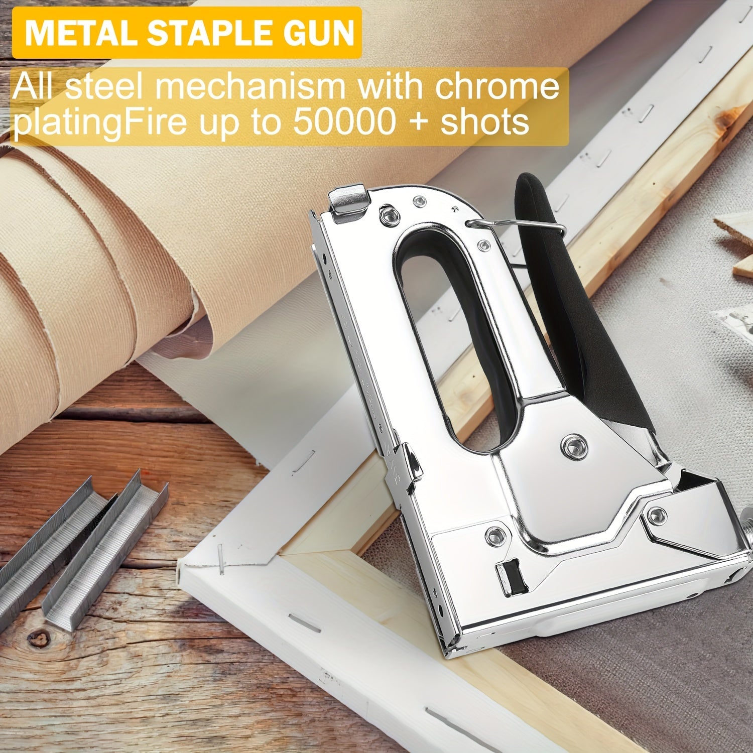 Heavy Duty Staple Gun Kit with 300 Staples for Upholstery Carpentry and Furniture Repair