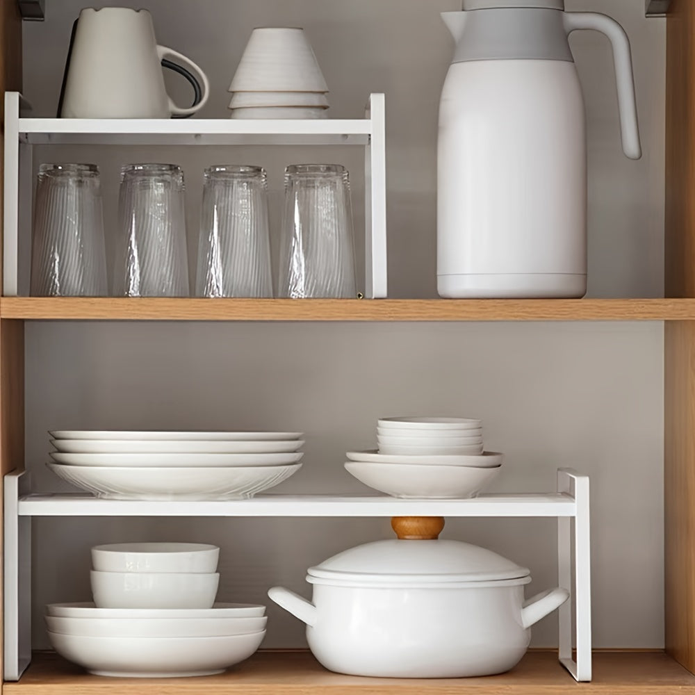 Estante de almacenamiento de metal moderno para cocina, organizador de doble nivel para armarios y encimeras