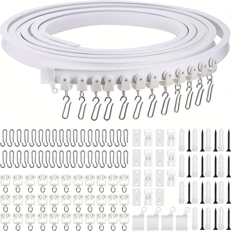 Kit de riel de cortina flexible de plástico blanco con ganchos de metal para dormitorio 1m a 8m