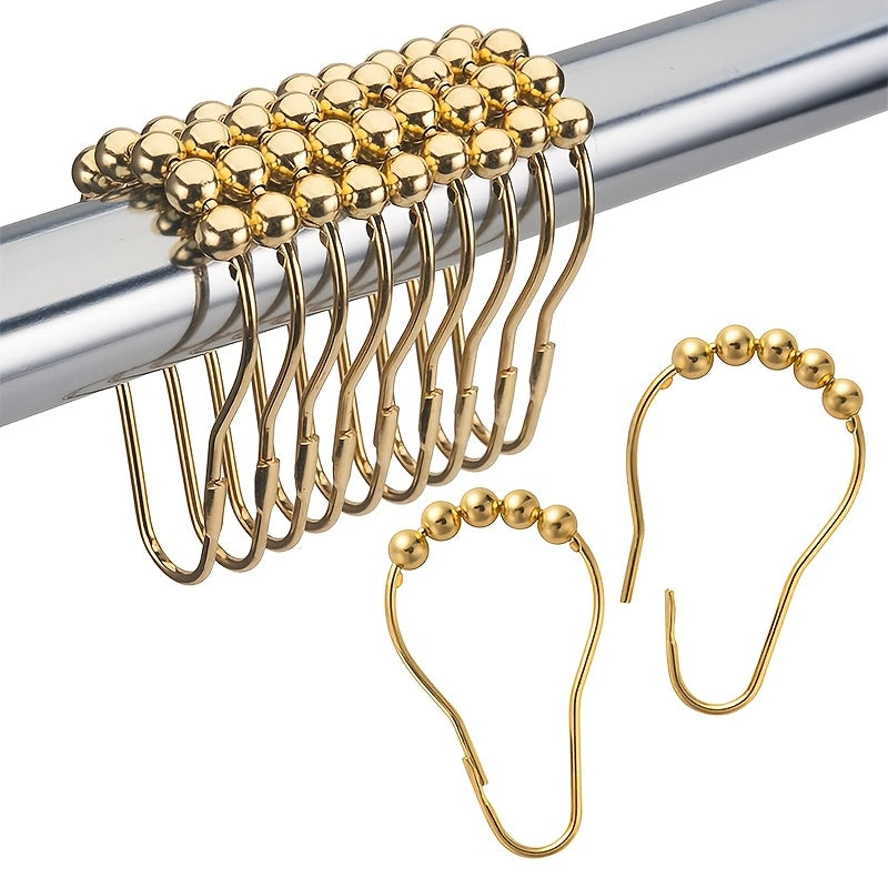 Set of 12 Metal Shower Curtain Hooks with Decorative Beads for Bathroom