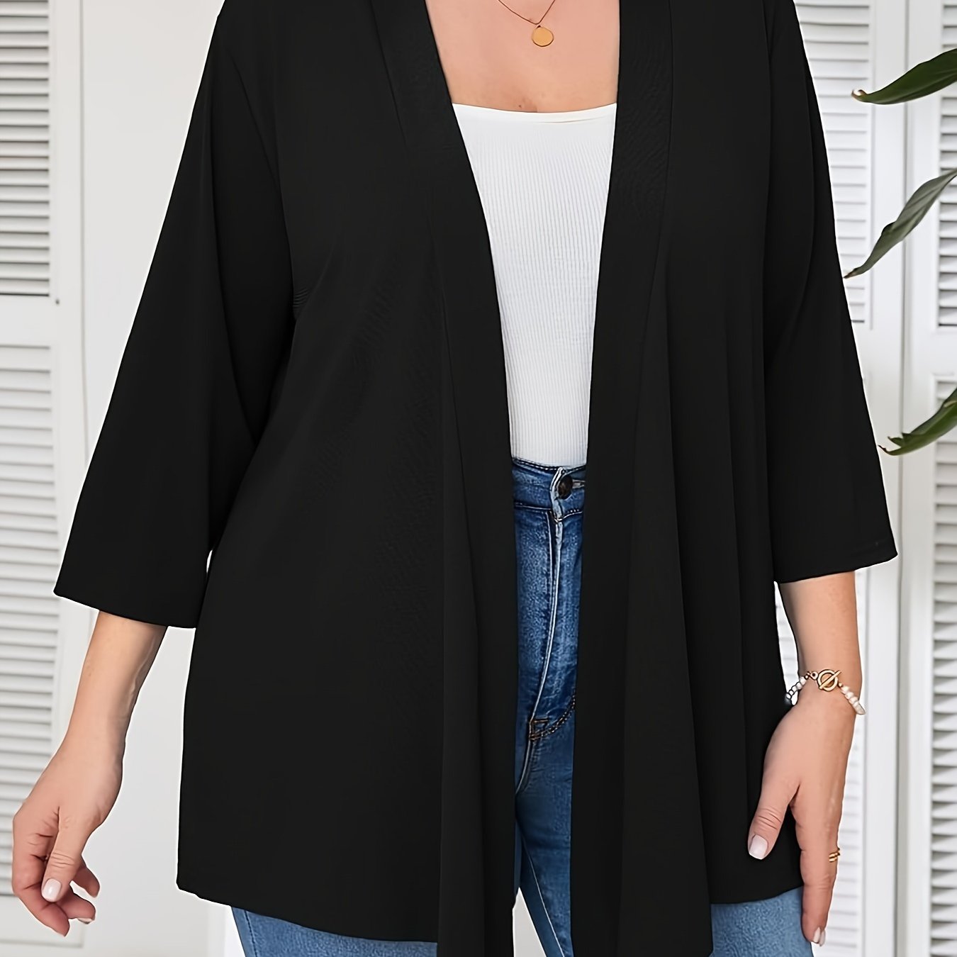 Women's Open-Front Cardigan 7/8 Sleeve Polyester Spandex Autumn Winter