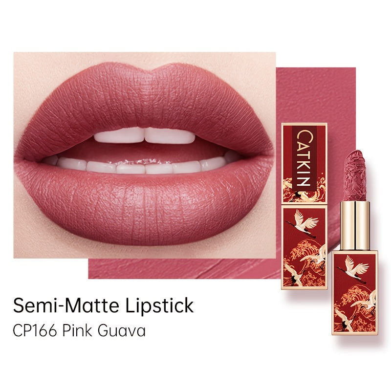 Red Carving Matte Lipstick Waterproof Long-Lasting Satin Finish for Smooth Red and Nude Lips