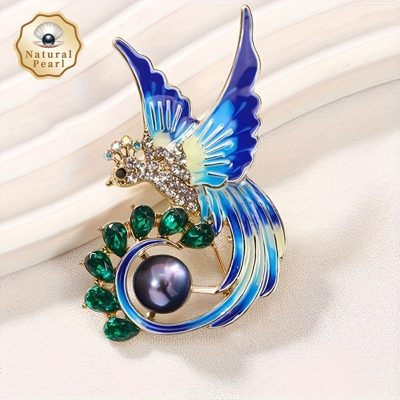 Vintage Black Pearl Brooch with Zirconia in Gift Box for Women