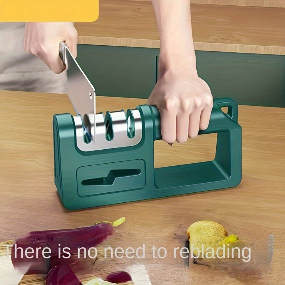 Ko‘p funksiyali 4-in-1 qo‘lda pichoq silliqlash vositasi, qora ABS, metall oshxona qirqish uchun asboblar