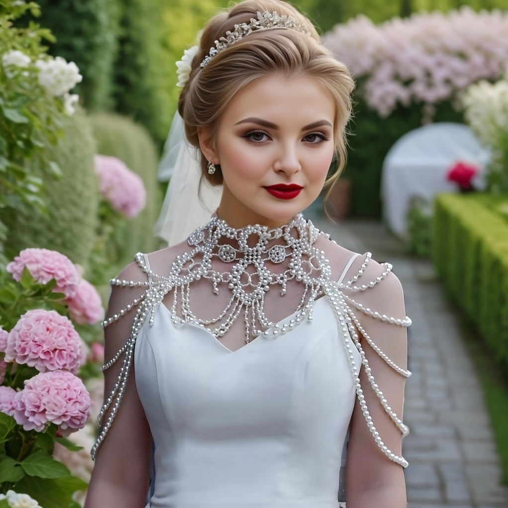 Beaded Shoulder Chain Bridal Shawl Wrap for Wedding and Special Occasions