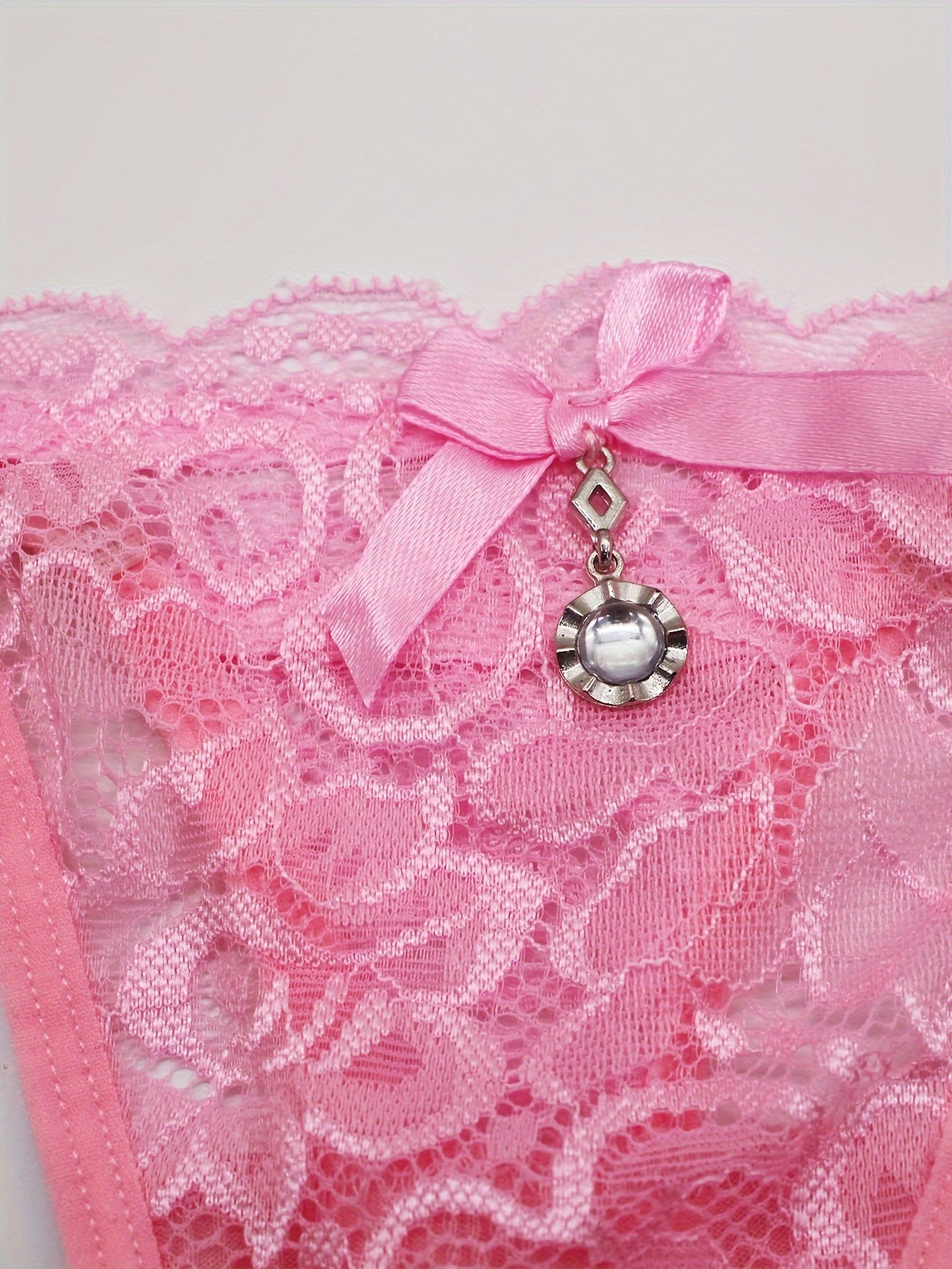 Women's Floral Lace Low Waist Thongs with Bow Tie Sexy Lingerie