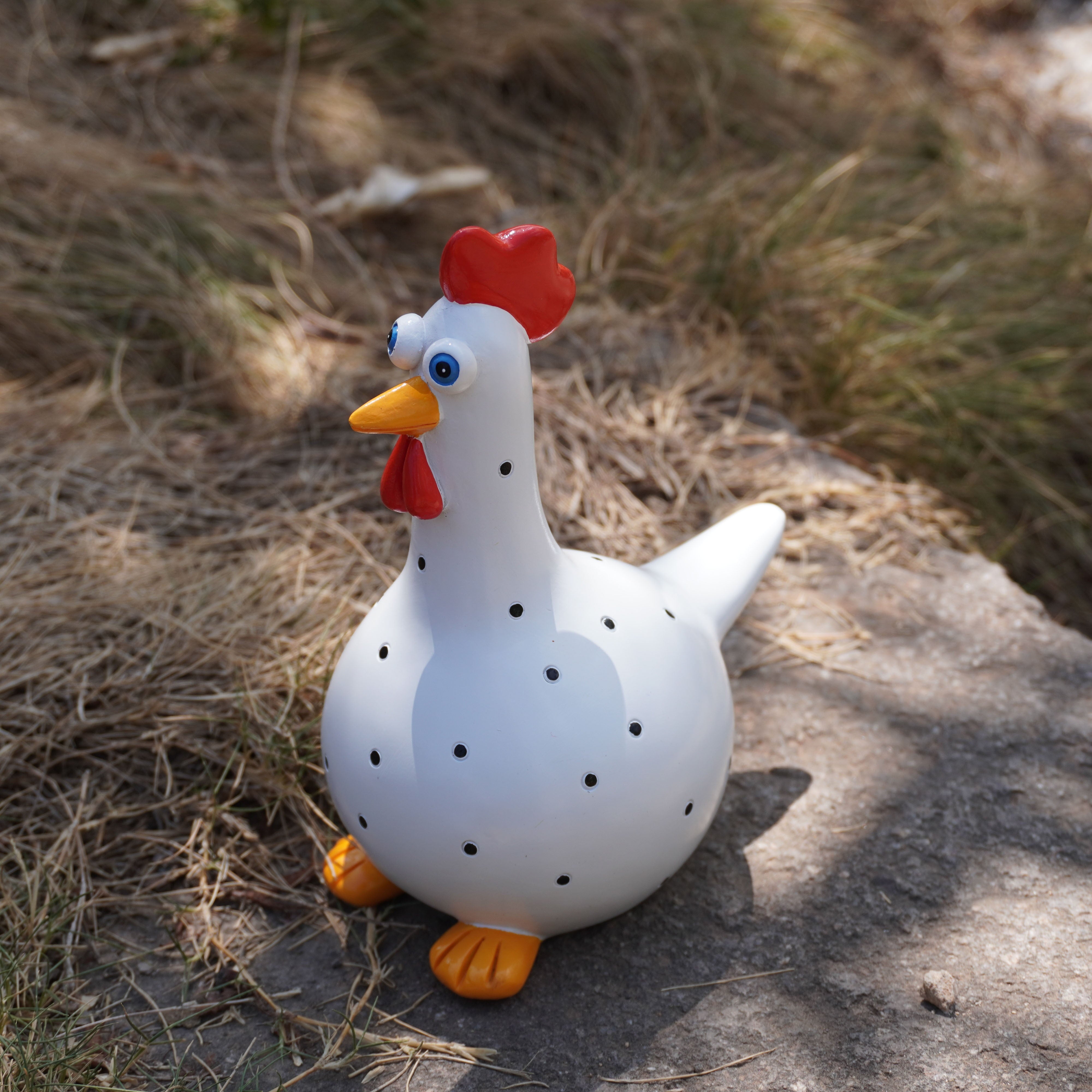 Large-Eyed Polka Dot Rooster Resin Garden Figurine Indoor Outdoor Decor