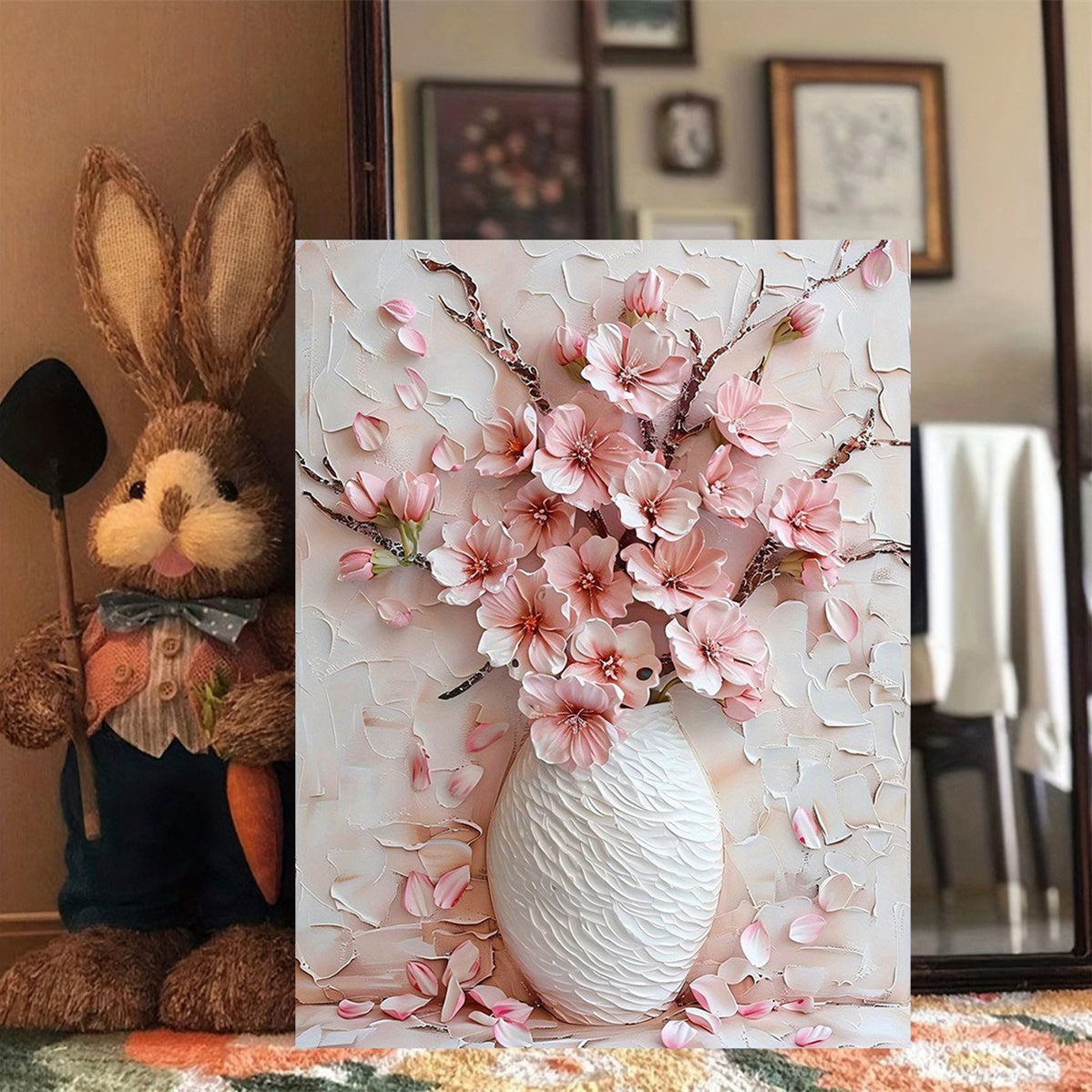 Frameless Canvas Wall Art Pink Flower 30x40cm Home Office Decor