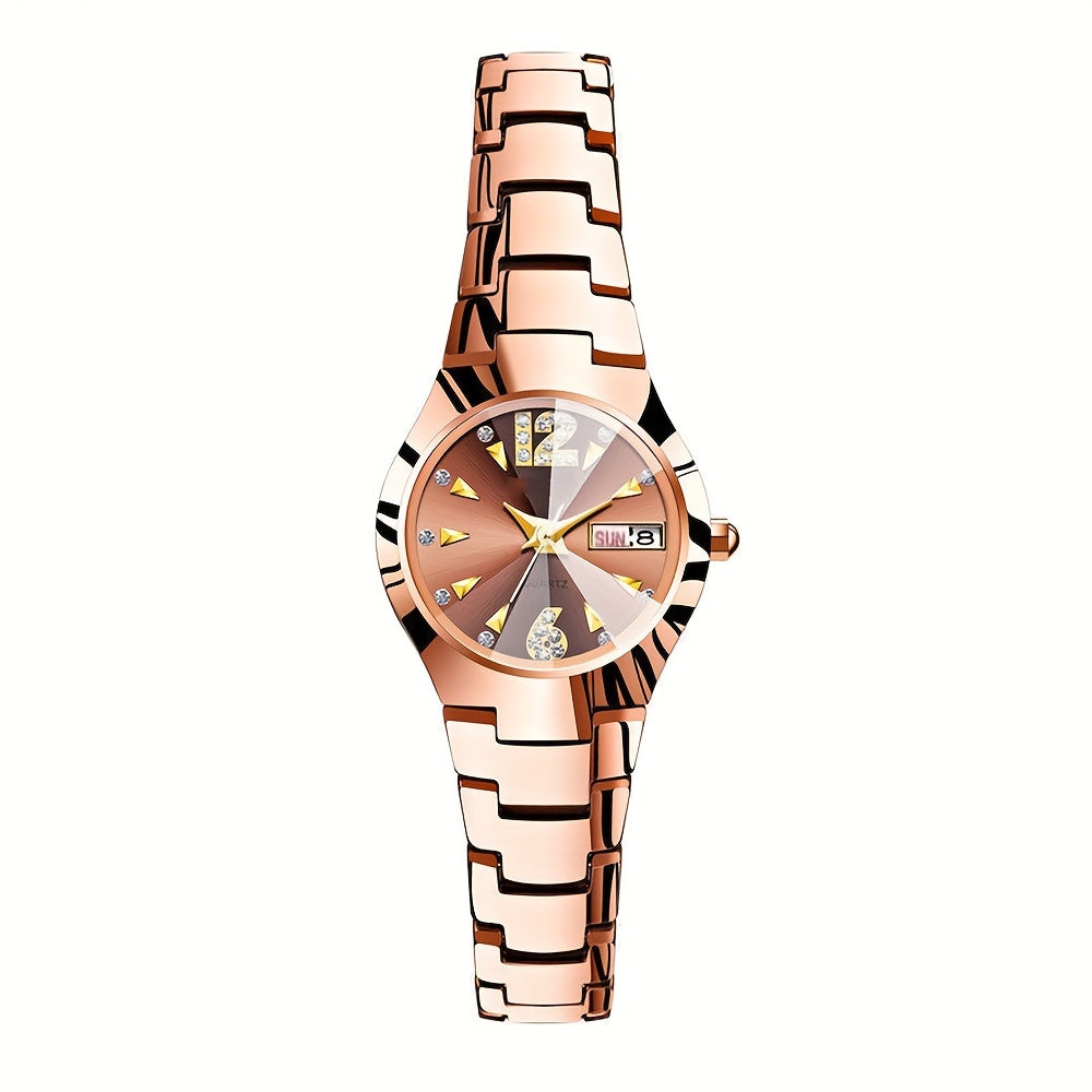 Reloj de pulsera de cuarzo para mujer con piedras de fantasía y función de calendario