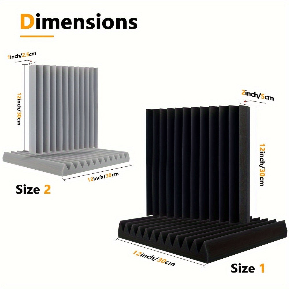 Paquete de 24 paneles de espuma acústica 30x30cm, cuñas absorbentes de sonido para estudio, oficina en casa, negro, blanco, gris