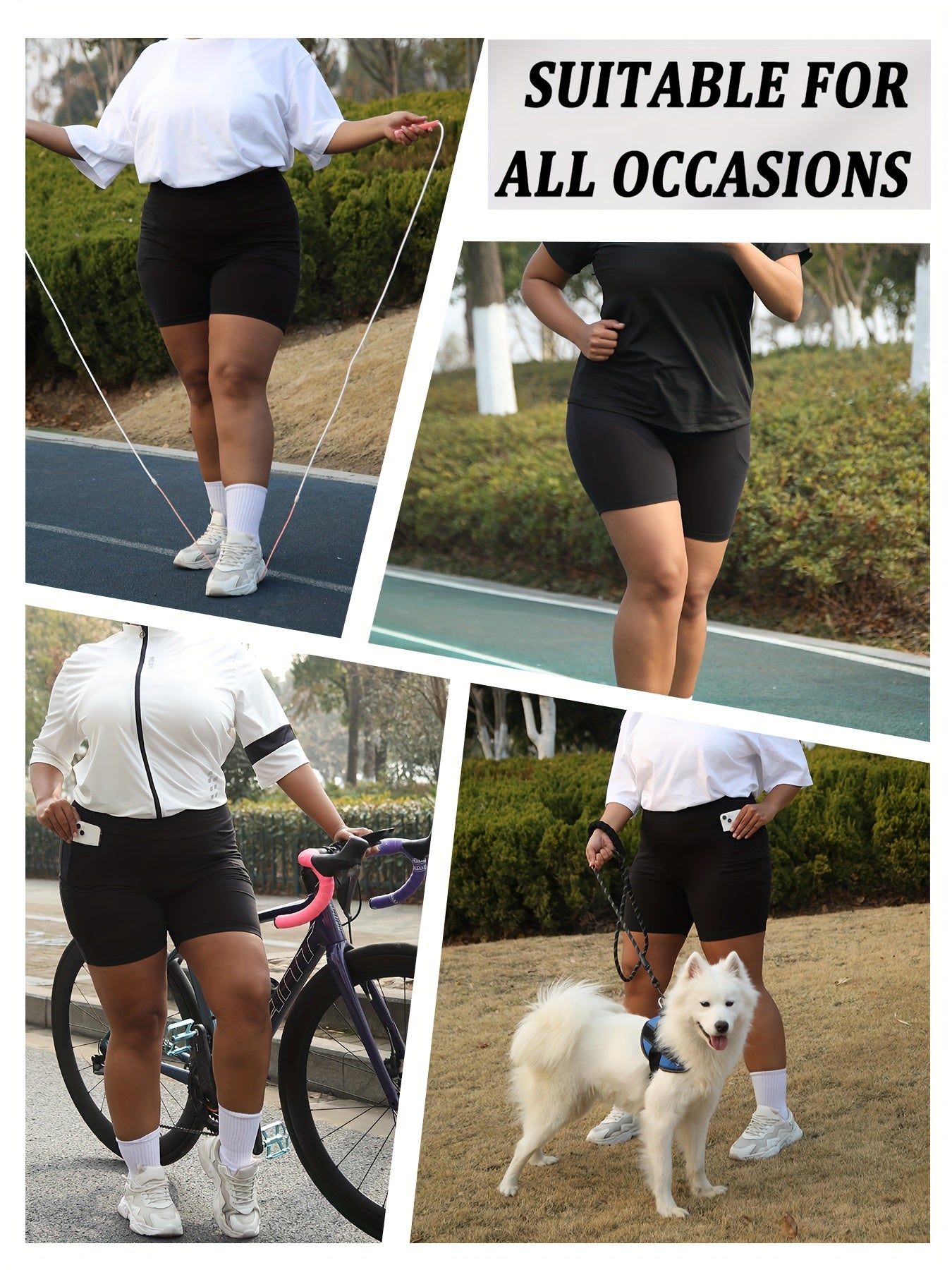 Plus Size High Waisted Biker Shorts Women Pockets Tummy Control Dark Blue