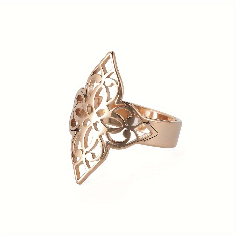 Sterling Silver Ethnic Style Lucky Flower Ring for Women