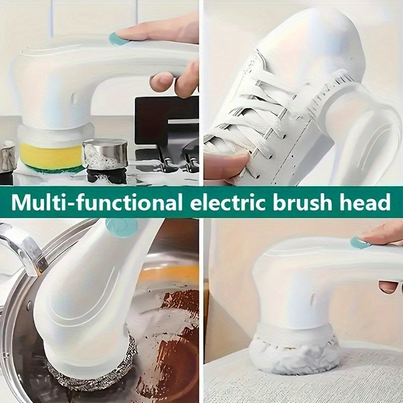 Rechargeable Electric Cleaning Brush Set with 5 Heads Handheld Scrubber for Home Kitchen Bathroom