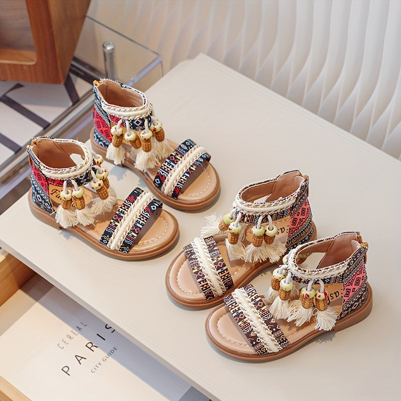 Girls Summer Boho Open-Toe Sandals Rubber Sole PU Upper Casual Beach Shoes