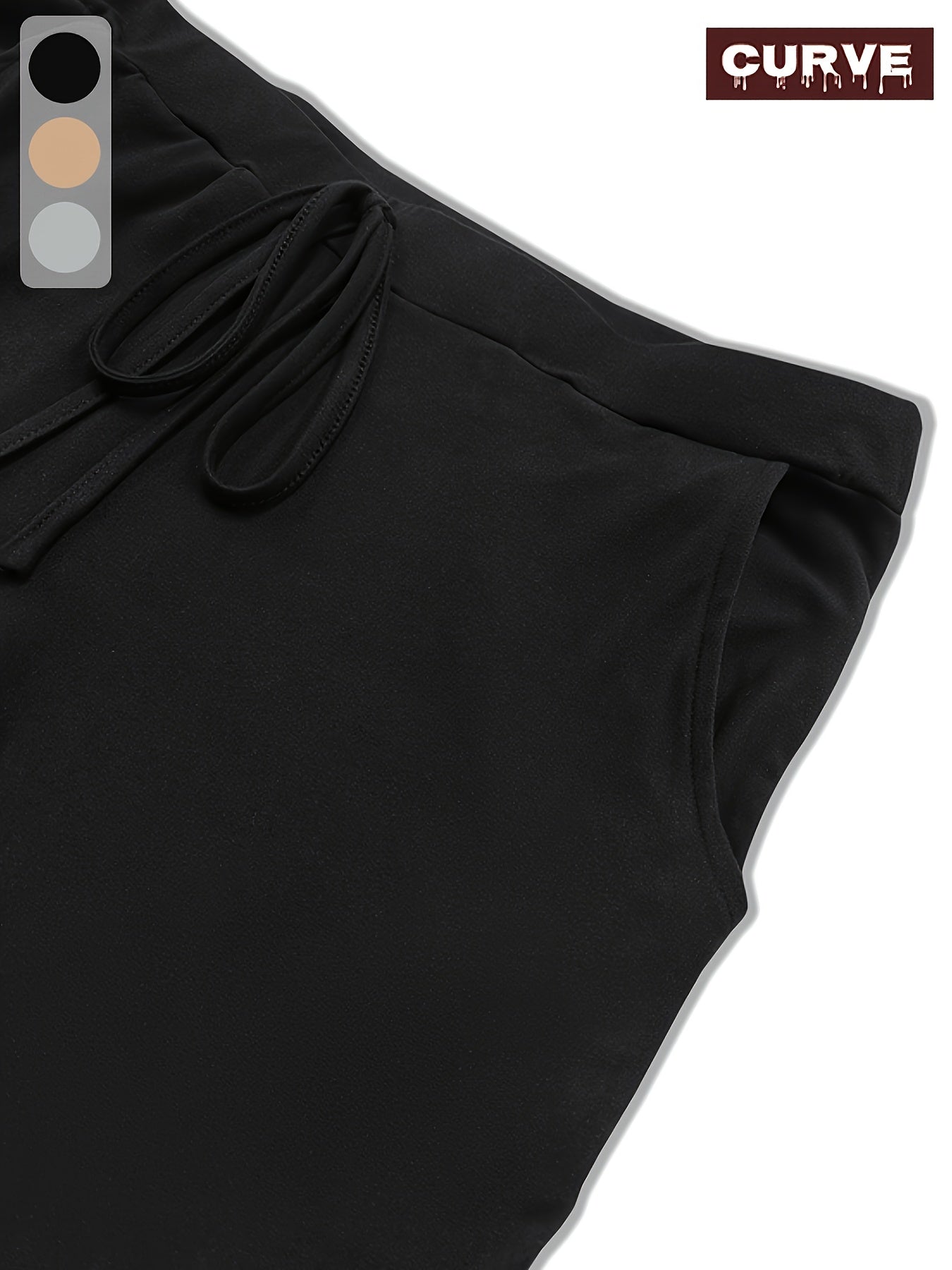 Women's Stretchy Capri Pants with Drawstring Waist Black Cropped Trousers