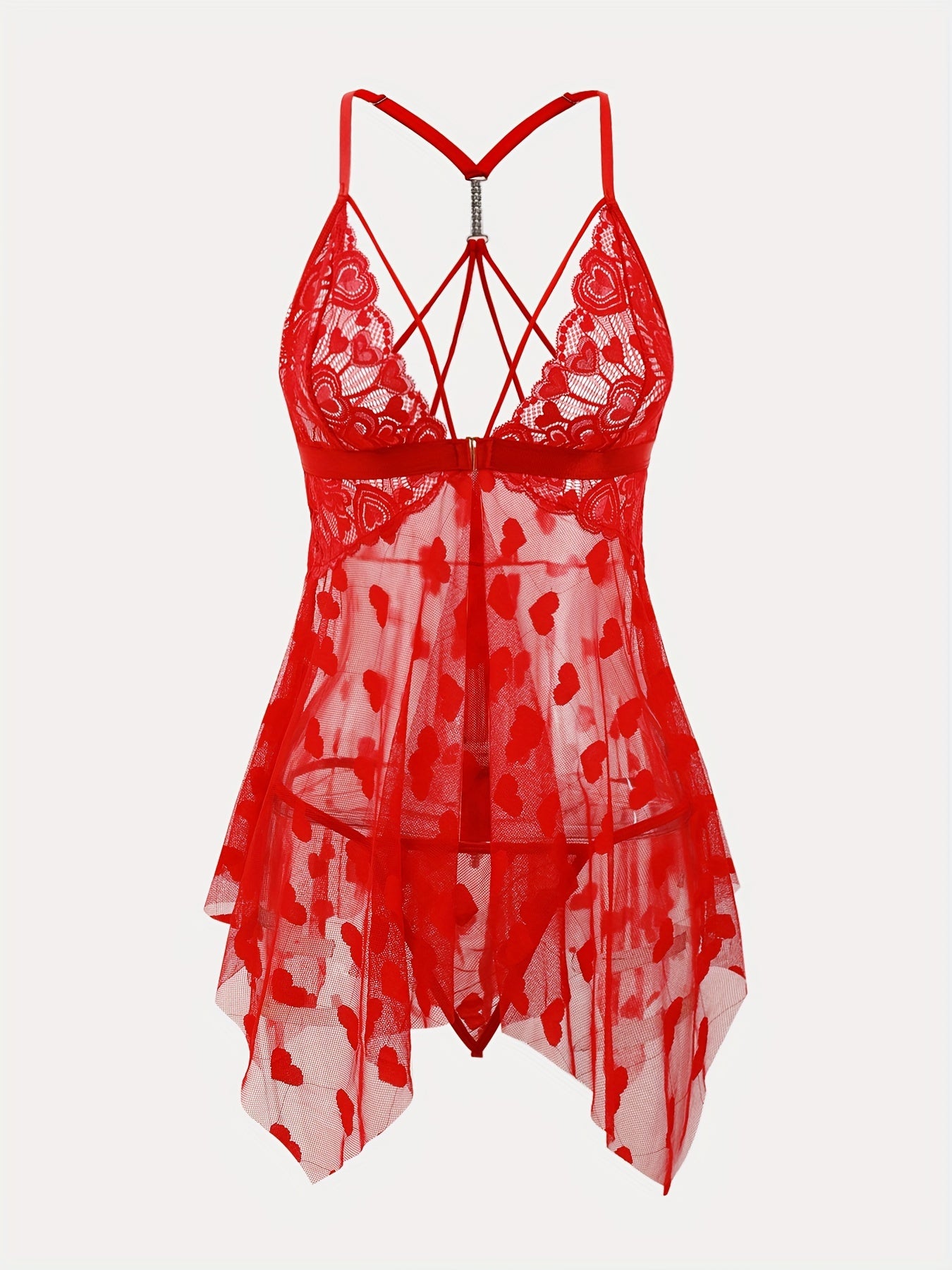 Women's Lace Slip Dress Heart Pattern Knit Fabric Contrast Lace Romantic Nightwear Polyester Elastane