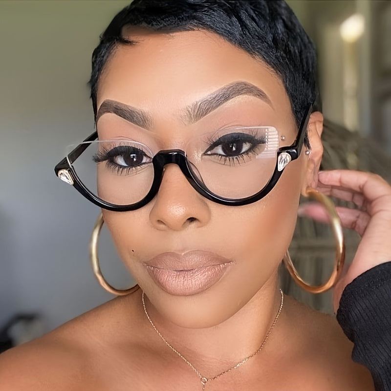 Women's Cat-Eye Half-Rim Eyeglasses with Oversized Clear Lenses