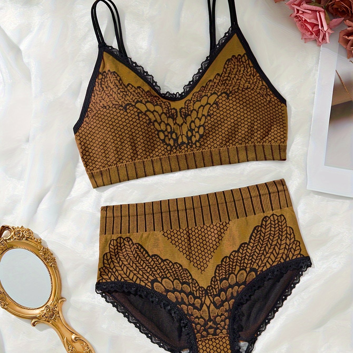 Women's High-Waisted Underwear Set with Double Shoulder Straps for Abdominal Support