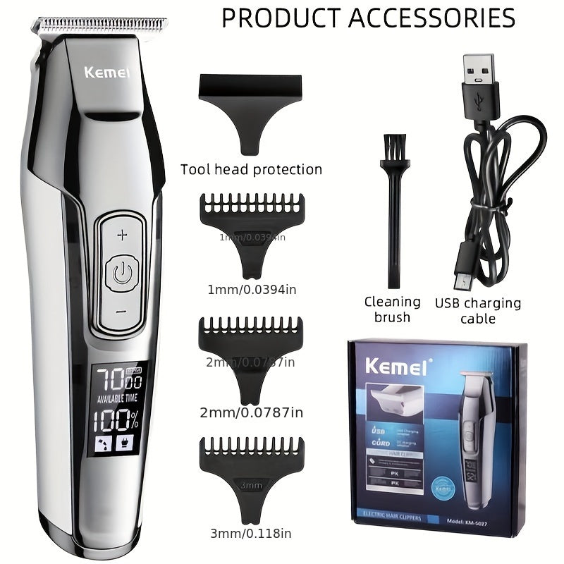Cortapelos profesional para hombres con pantalla LED, recargable por USB, múltiples velocidades y cuchillas de precisión