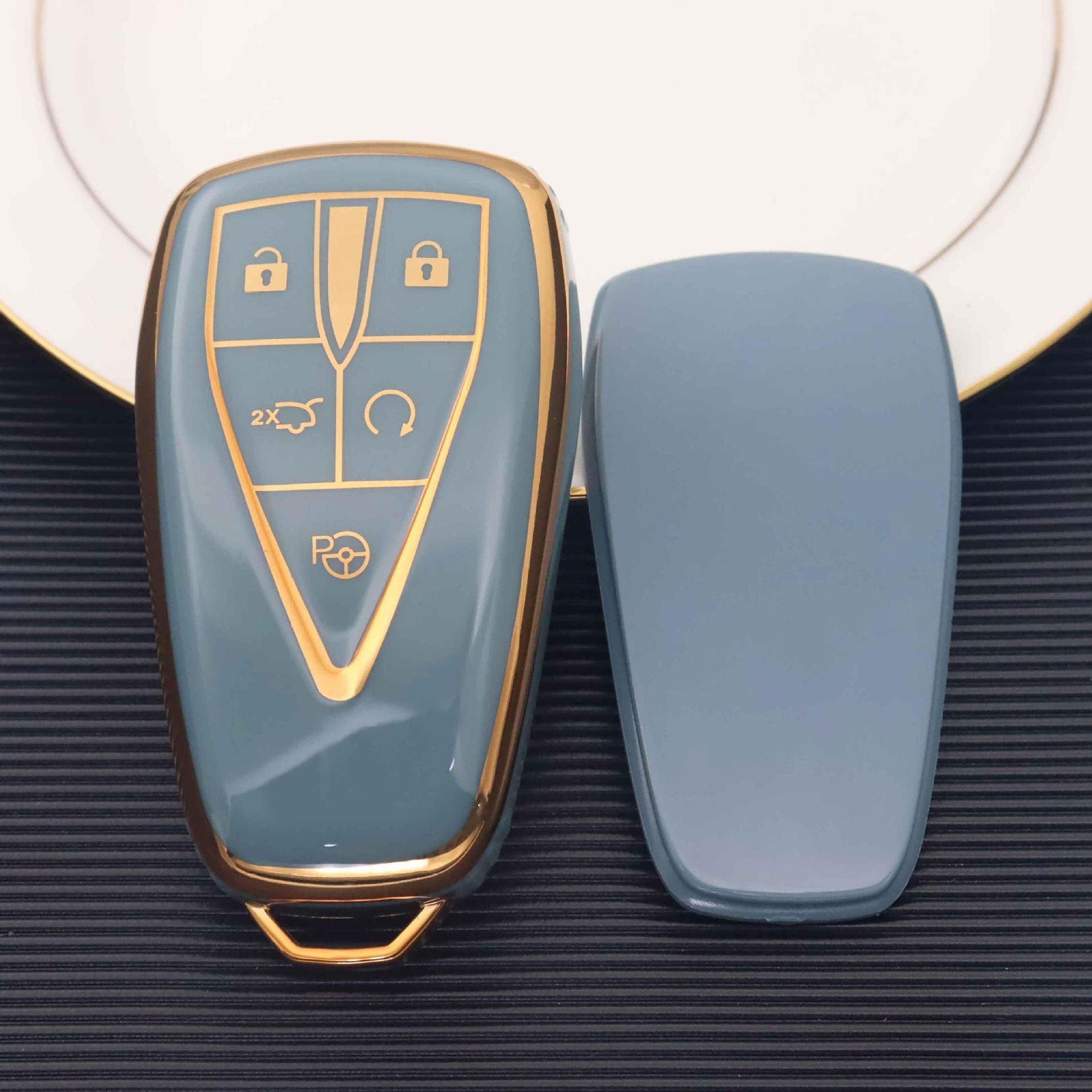Luxury TPU Car Key Cover for SUV Keycase Blue Gold Smart Start Protector