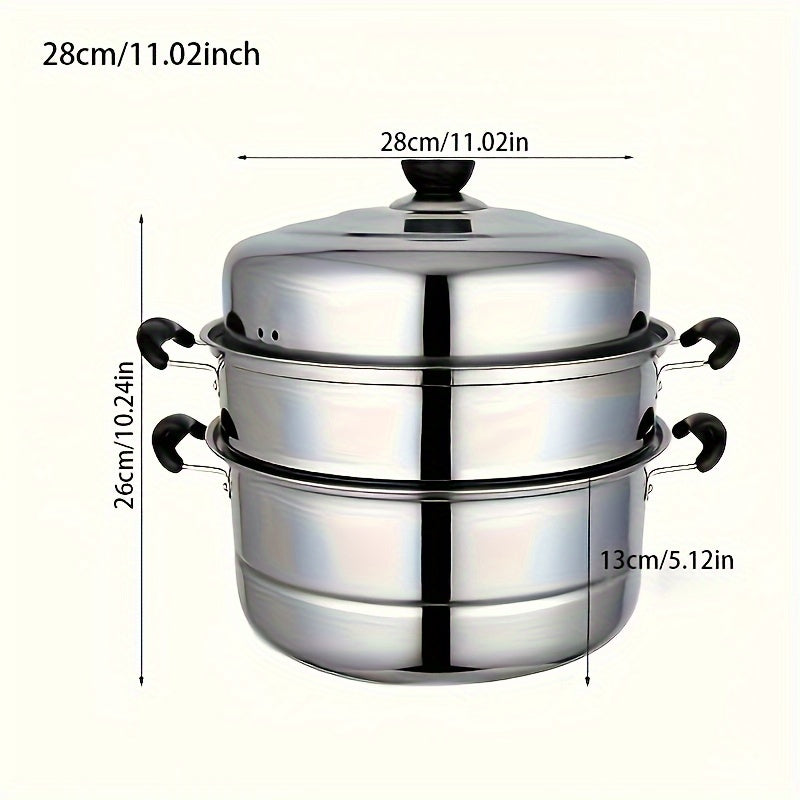 3-Tier Stainless Steel Steamer Pot with Lid for Vegetables Dumplings Soups