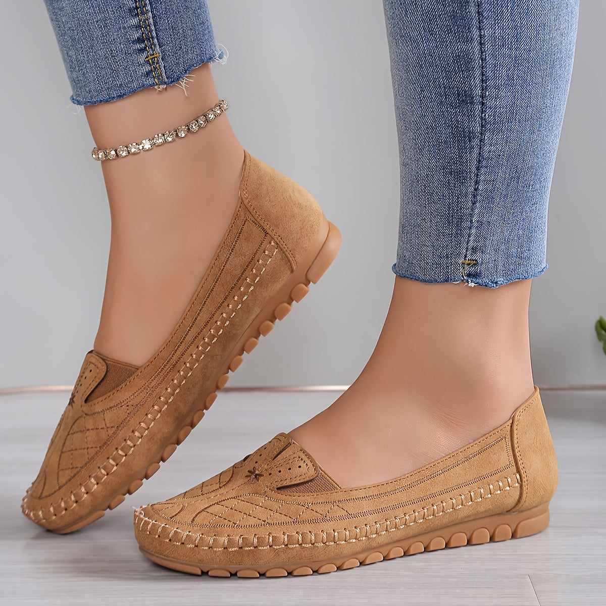 Women's Ballet Flats Faux Cover Slip-On Casual Shoes Cushioned TPR Sole