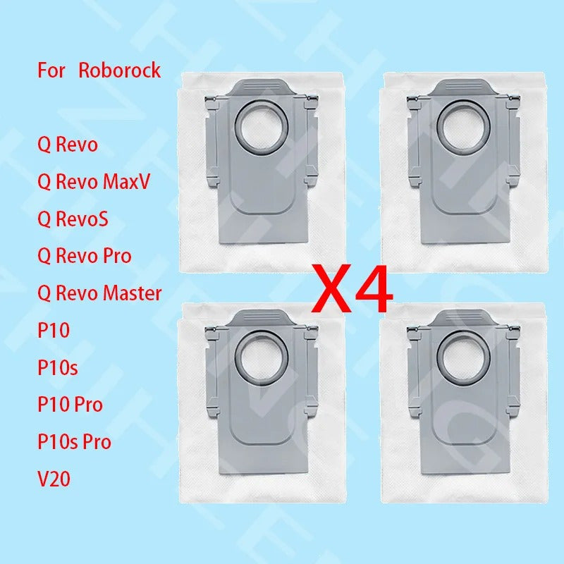 Roborock robot tozalagich uchun almashtirish sumkalari, 4 ta to'plam, Q Revo, MaxV, S, Pro, Master, P10, P10s, P10 Pro, V20 bilan mos keladi, plastik va mato pol ulanishi chang filtrlari bilan birga.