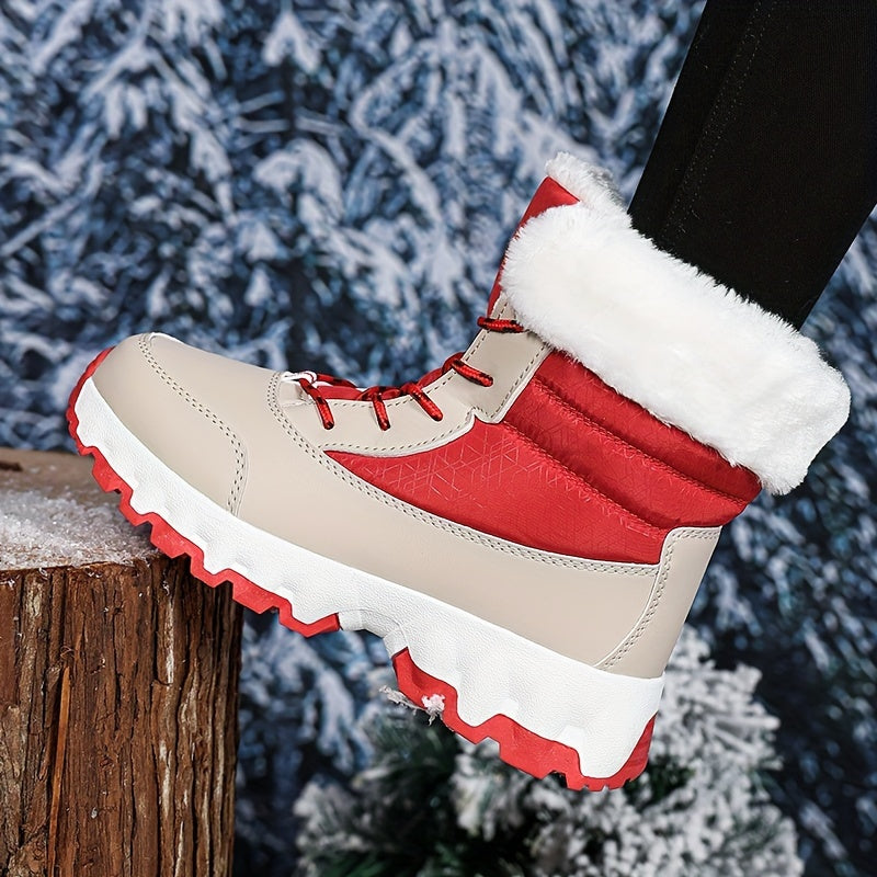 Women's Mid-Calf Winter Hiking Boots Solid Color Lace-Up Waterproof