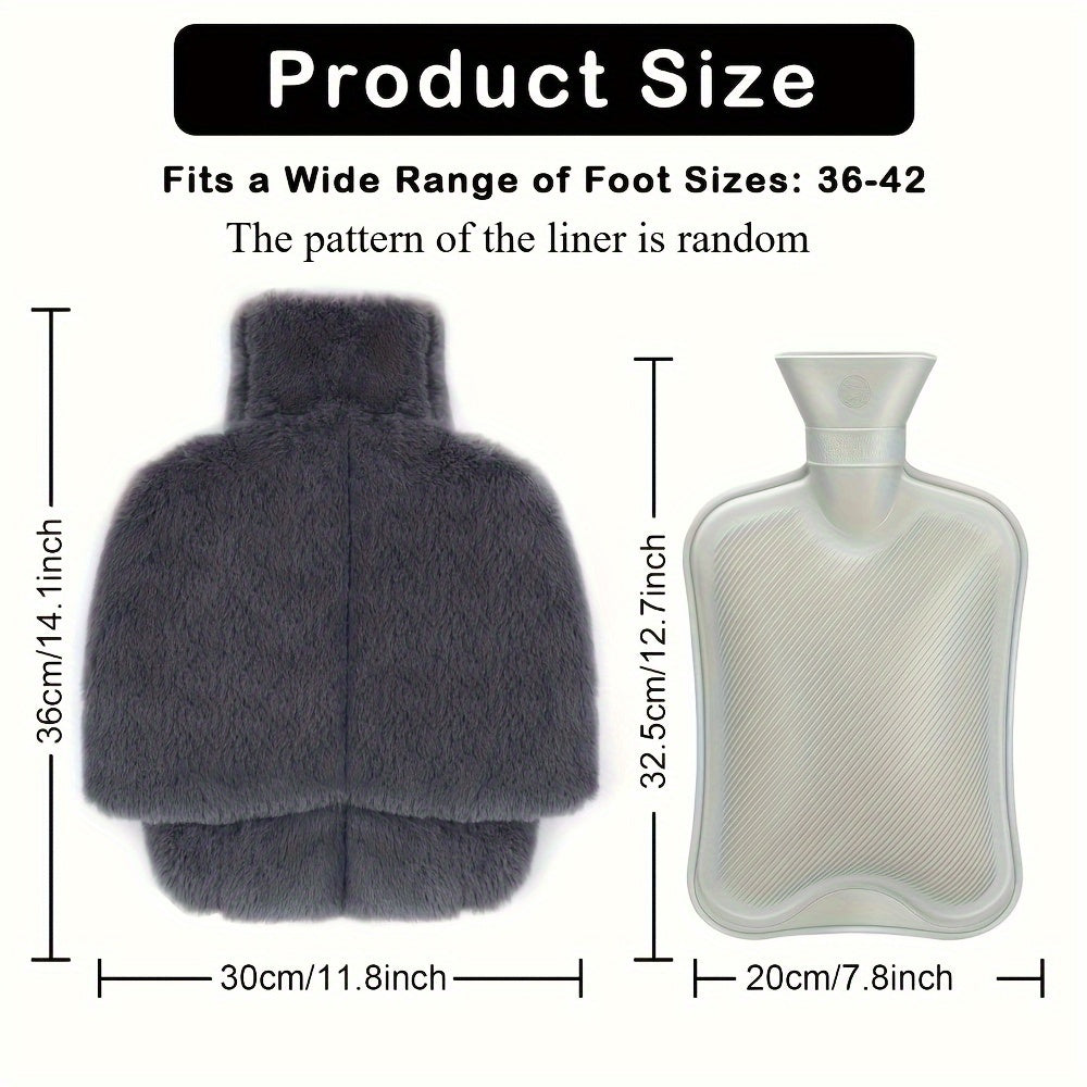Large 2L Hot Water Bottle with Plush Cover Non-Electric Rubber for Feet and Hands Warmth