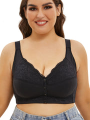 Women's Plus Size Lace Front Closure Underwear with Adjustable Straps Wireless Bra